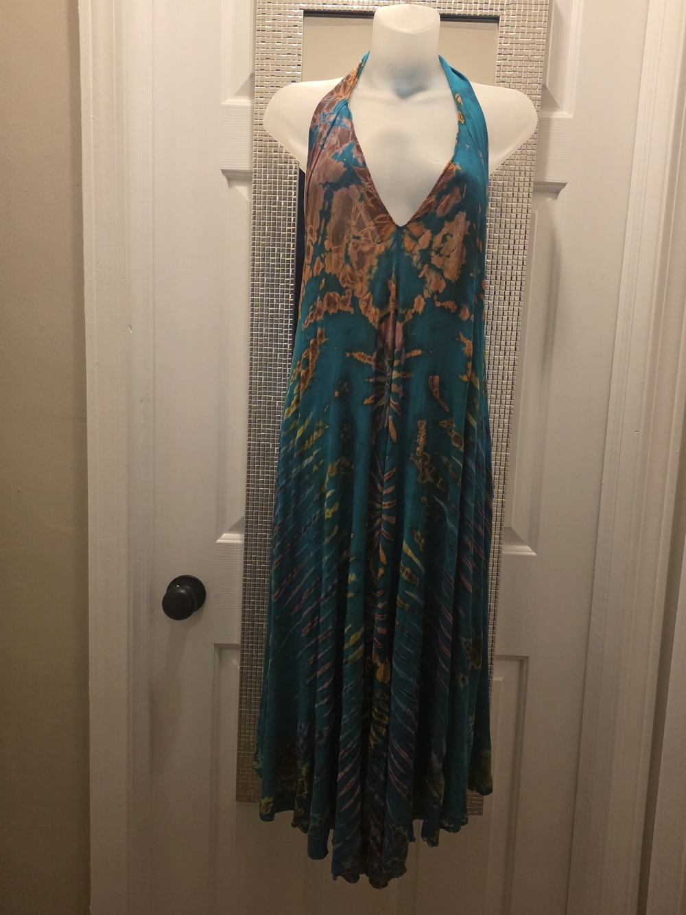 Sacred Threads Teal and Gold Halter Maxi Dress